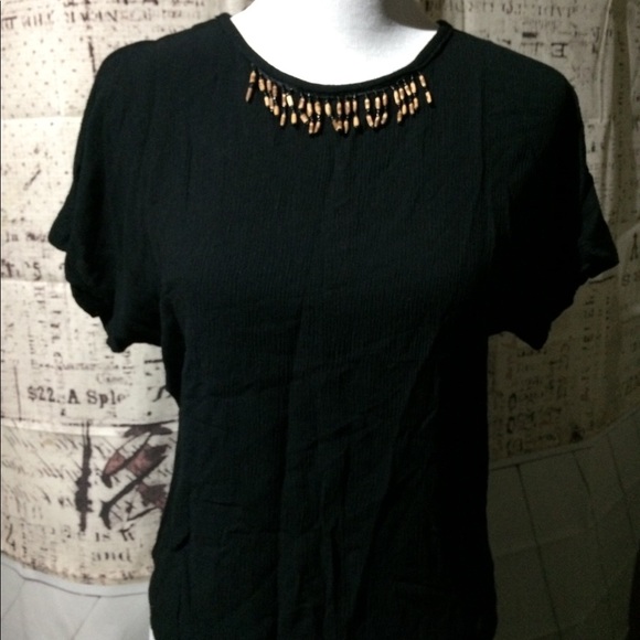 Essay By Sharon Anthony Black Short Sleeve Blouse - Picture 1 of 8